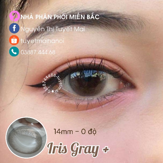 [ Ảnh Thật ] Kính Áp Tròng Màu Xám Tự Nhiên Siêu Êm Siêu Mềm Iris Gray 14mm 0 Độ - Lens Hàn Quốc Chính Hãng