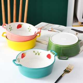 Bát tô, bát sứ tròn có quai cầm họa tiết dứa dâu tây [HÀNG CÓ SẴN]