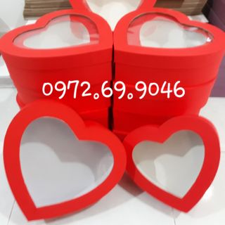 Combo 20 hộp quà trái tim _ 10 hộp 27.5cm + 10 hộp 23cm nắp kiếng màu đỏ - hộp quà giá rẻ sài gòn