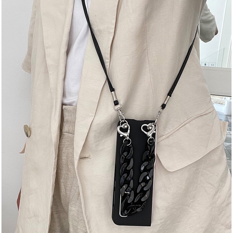 Ốp Điện Thoại Màu Đen Có Dây Đeo Chéo Cho Samsung Galaxy Z Fold 4 3 2 Fold3 Fold4 5G