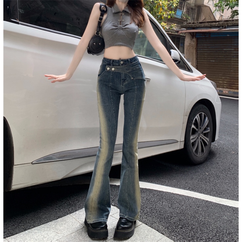 Quần Jeans Nữ Lưng Cao Ống Loe Thời Trang