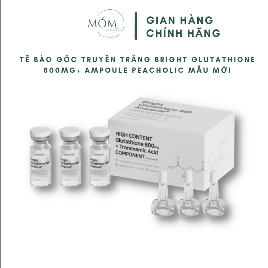 Tế bào gốc truyền trắng Bright GLUTATHIONE 800mg+ Ampoule Peacholic mẫu mới trắng da kiềm dầu MÓM COSMETICS