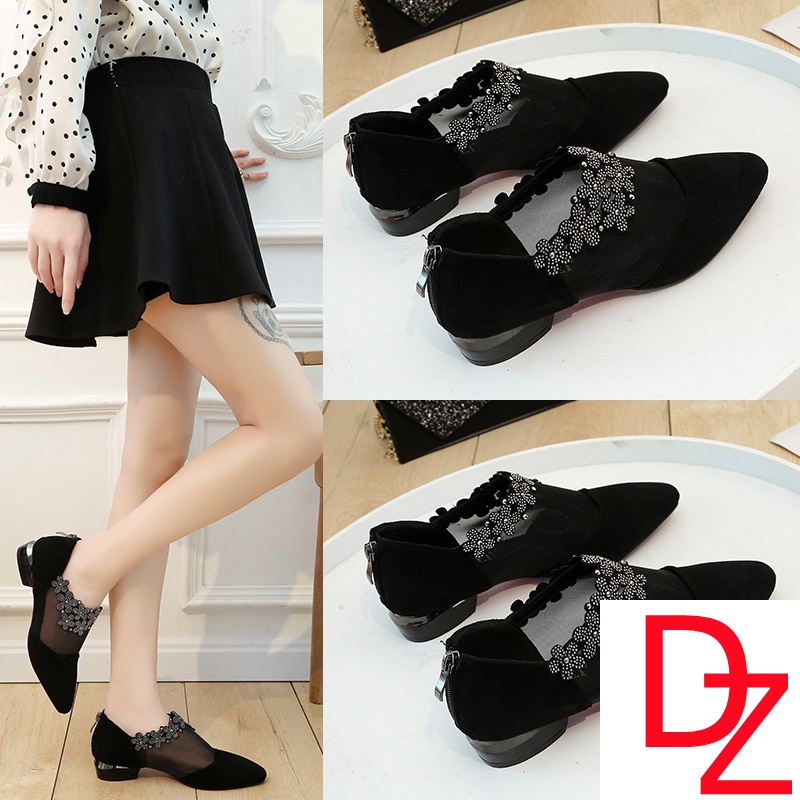Giày Cao Gót Đế Bằng Phối Lưới Đính Đá Size 41-42 Thời Trang Mùa Hè Mới Cho Nữ 2022