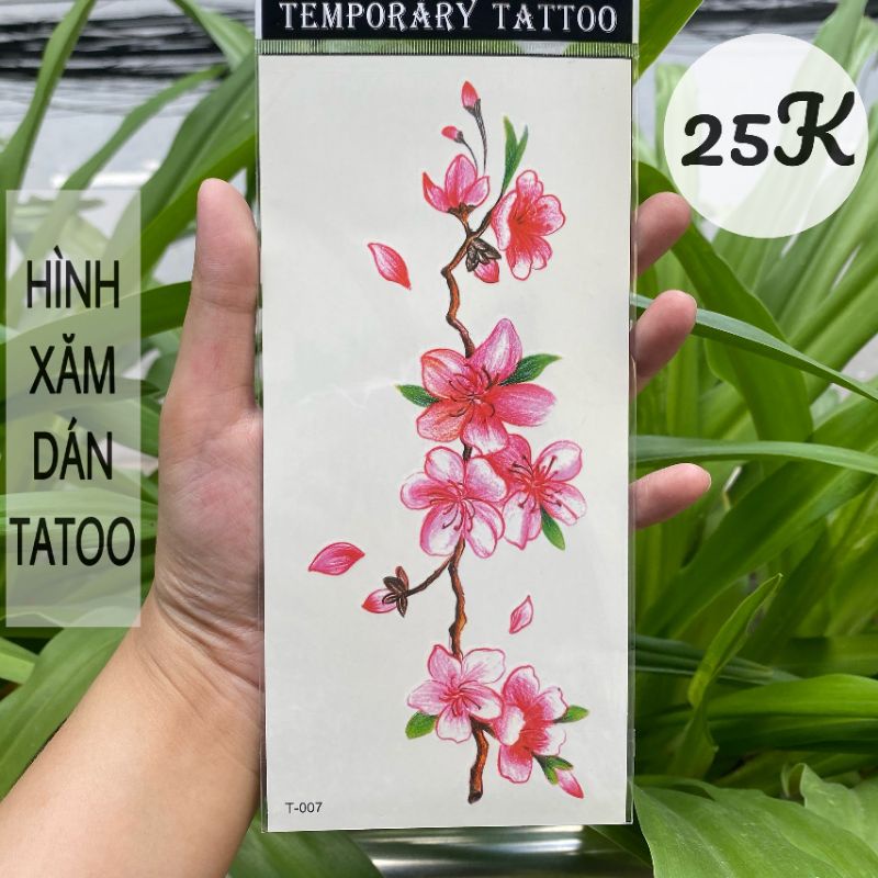 Hình xăm dán tatoo cành đào, hoa đào sakura size vừa T007