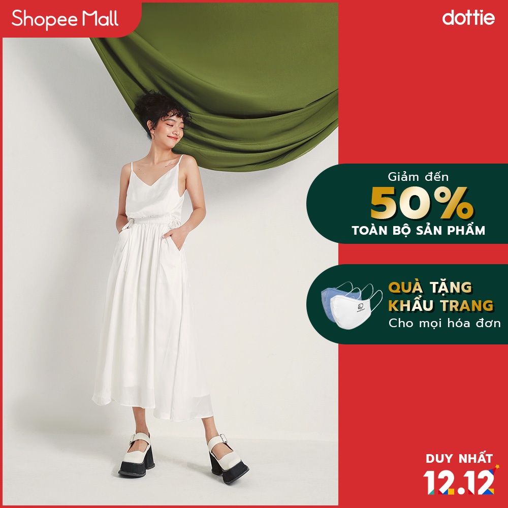 DOTTIE - Đầm Dài Hai Dây Trang Trí Nơ Trắng Nữ D0072