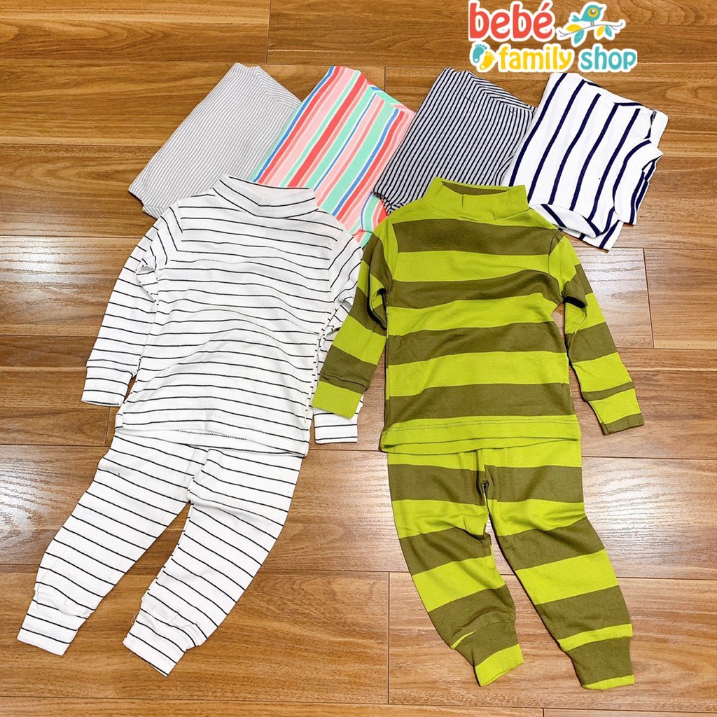 Set đồ bộ dài tay cho bé trai, bé gái thu đông từ 1 tuổi - 6 tuổi, kẻ sọc, cổ lọ, chất thun borip - STS bebefamilyshop