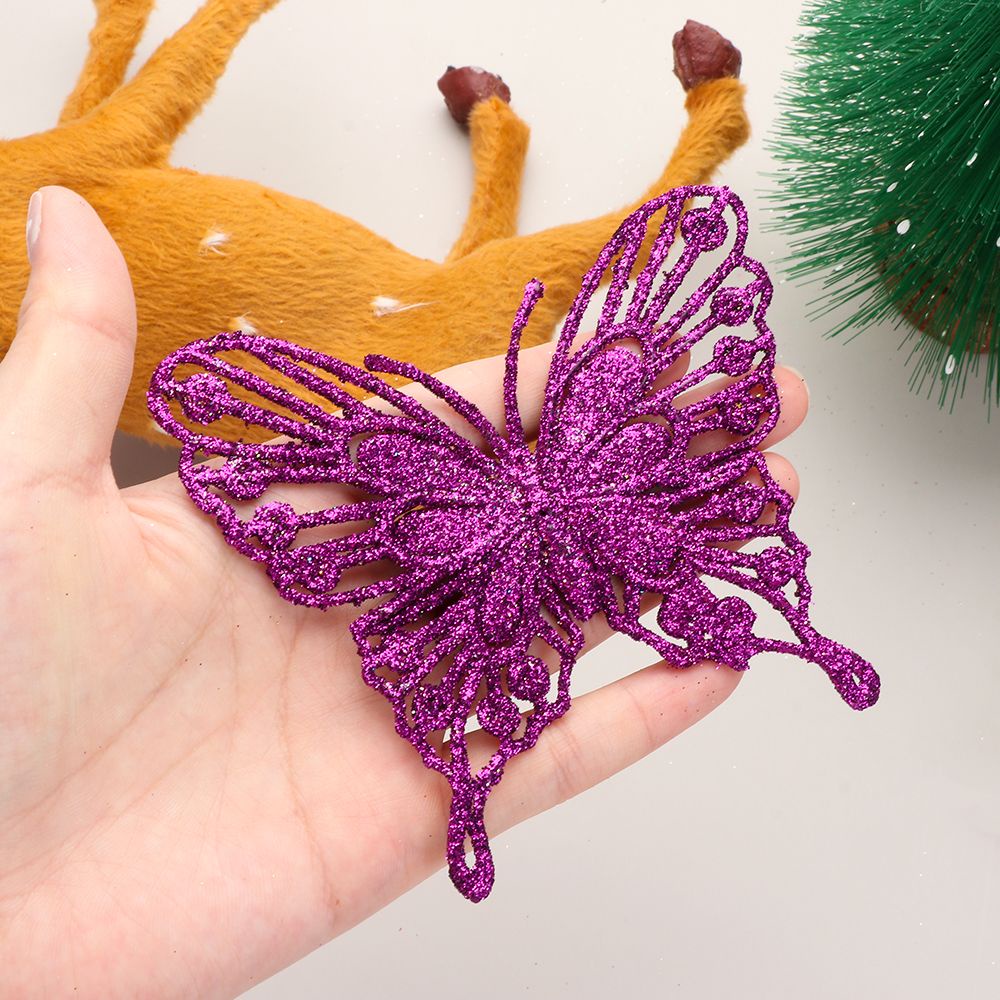 MIOSHOP 1pc Artificial Gold Powder Butterfly Christmas Tree Decorations Glitter Plastic Ornaments