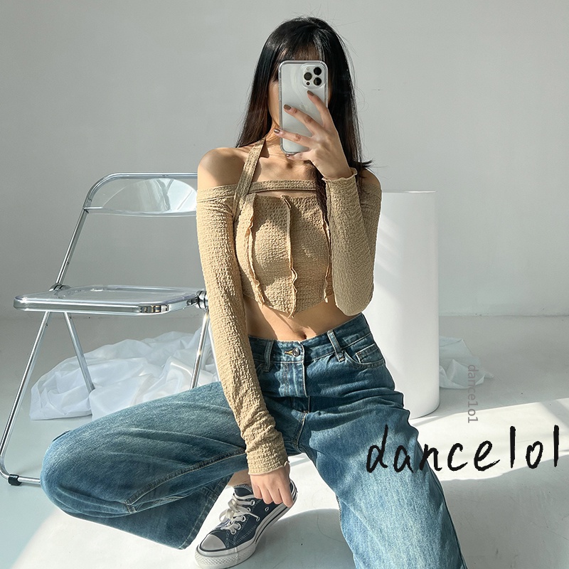 Áo croptop tay dài màu sắc đơn giản dành cho nữ