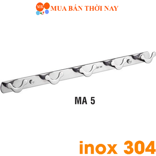 Móc Áo Đúc Đặc Đôi  Móc Sừng Trâu 5 Móc Inox 304 Cao Cấp MA 5 Bóng