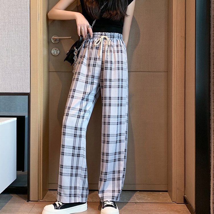 Quần dài SUXI lưng cao thiết kế dáng rộng thoải mái hoạ tiết kẻ sọc