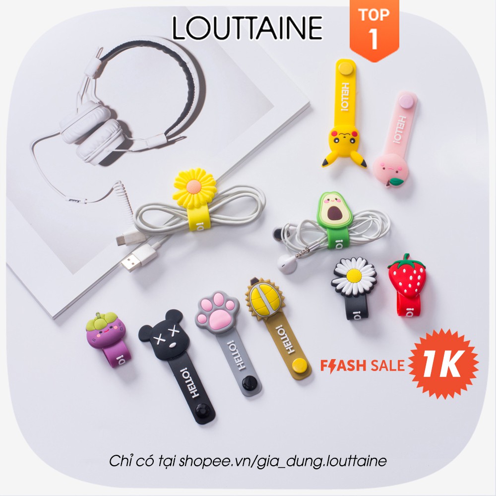 Dây quấn buộc tai nghe kiểu hoạt hình có khóa bấm chất liệu silicon dễ thương tiện dụng
