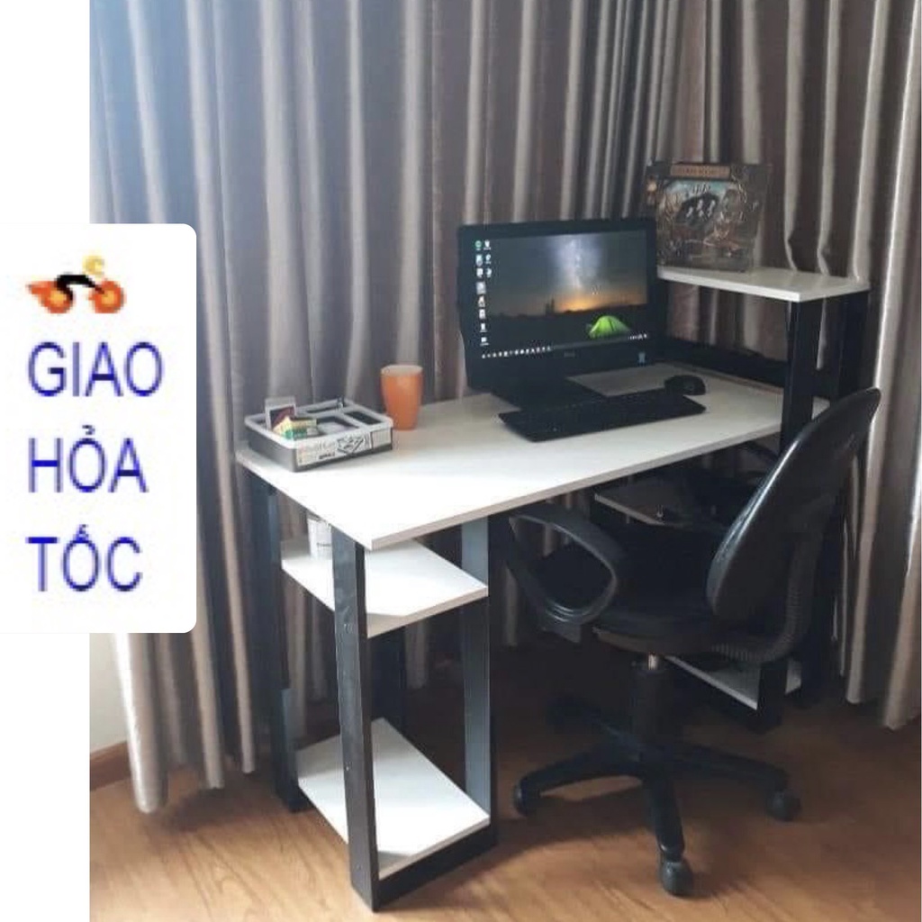 (GIAO HỎA TỐC TPHCM FREESHIP) BÀN LÀM VIỆC BÀN HỌC SINH GỖ MDF TRẮNG MIX ĐEN MẪU 03