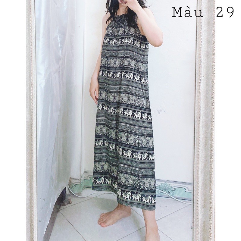 [Mã WAMT1505 giảm 10K đơn 0K] Váy lanh 2 dây thổ cẩm cổ yếm | BigBuy360 - bigbuy360.vn