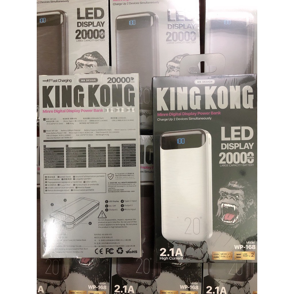 Sạc dự phòng 20000mah Chính Hãng WK 168 Kingkong - Bảo hành 6 tháng - Việt Linh Store