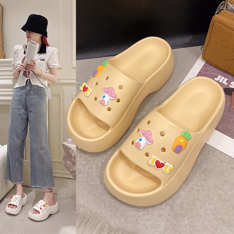 Dép lê nữ xốp đế cong cao 5.5cm nấm cà rôt chất cao su non siêu nhẹ siêu bền hàng hot trend 2022
