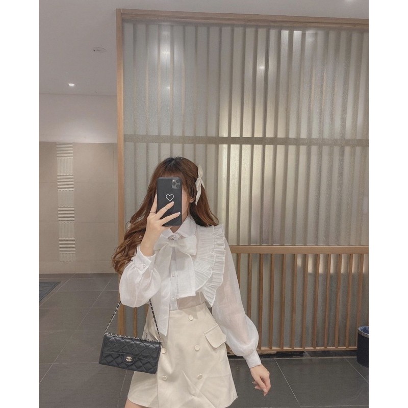 Áo voan bèo kèm tag nơ Áo sơ mi nữ Jna Official