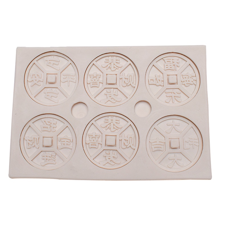 Khuôn Silicone 6 Ngăn Tạo Hình Đồng Xu Cổ Trang Trí Bánh