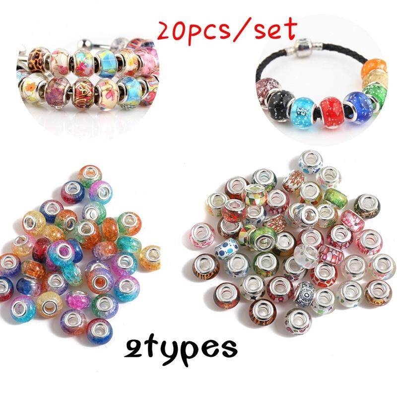 Set 20 Hạt Thủy Tinh 5mm 8x13mm Nhiều Màu Ngẫu Nhiên Làm Trang Sức Vòng Tay/Vòng Cổ DIY