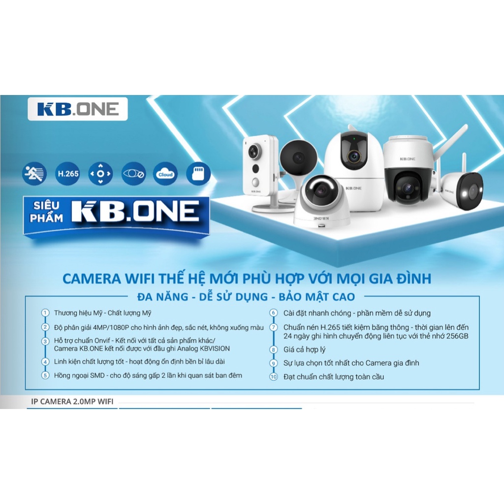 Camera Wifi ngoài trời 2M/4M thương hiệu KBONE model B21/B41, hàng chính hãng bảo hành 24 tháng