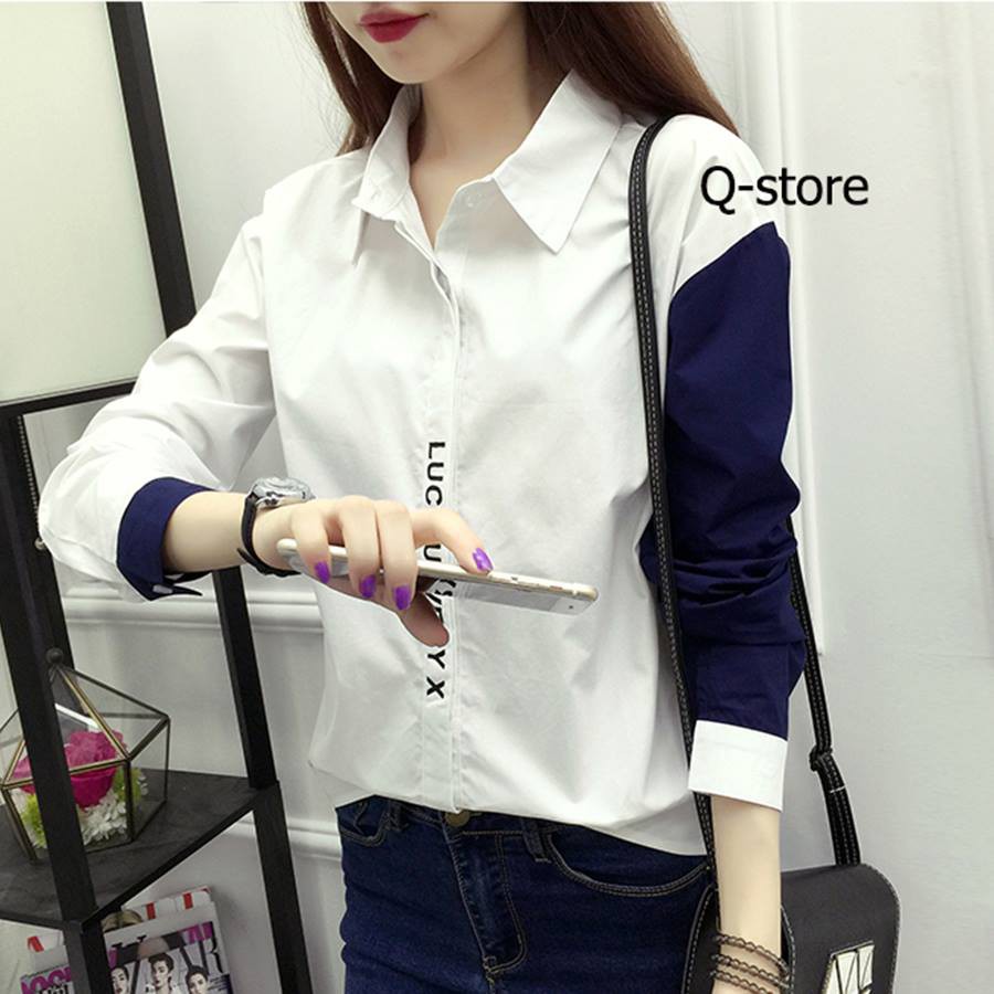 Áo sơ mi nữ dài tay, phối tay