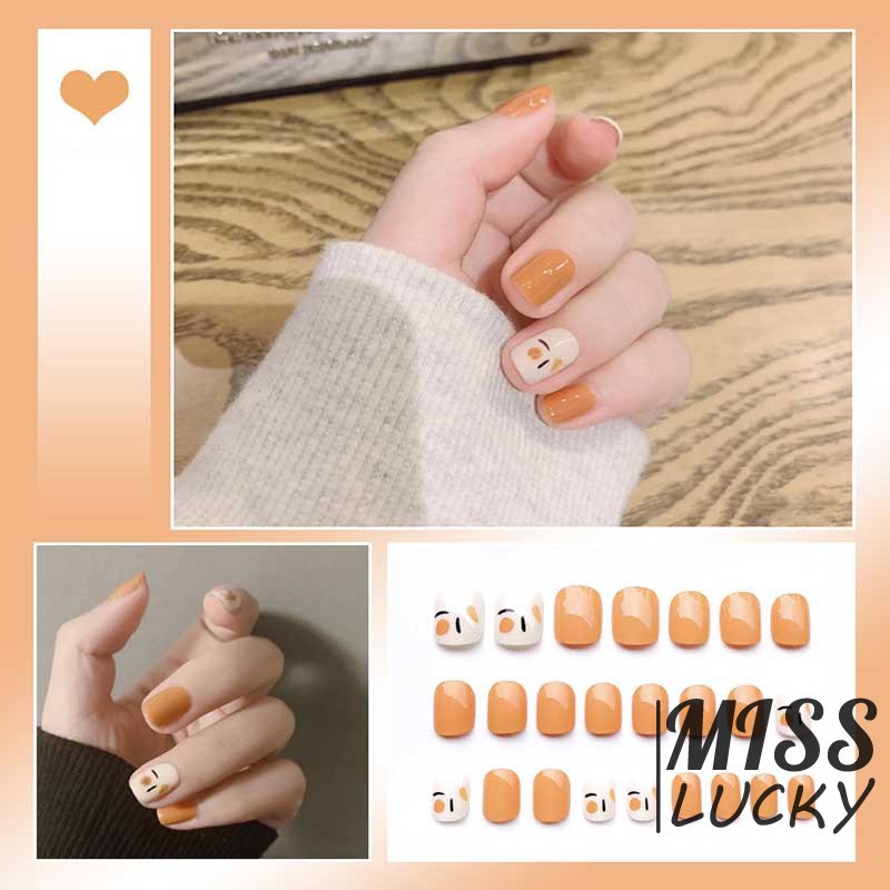 Set 24 Móng Tay Giả Ngắn Màu Cam Trang Trí Phong Cách Mùa Hè Dành Cho Nữ