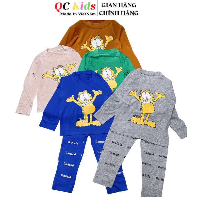 Bộ quần áo thu đông dài tay trẻ em mẫu Garfield chất cotton cho bé trai và gái 8-18kg