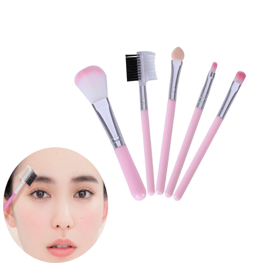 [Hàng mới về] Bộ 5 cọ trang điểm màu hồng tiện lợi dành cho người mới bắt đầu