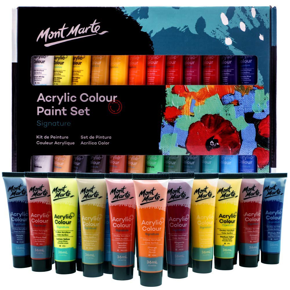 BỘ MÀU ACRYLIC MONT MARTE 18/24/36/48 MÀU x 36 ML (VẼ LÊN VẢI, GIÀY DÉP, QUẦN ÁO ...