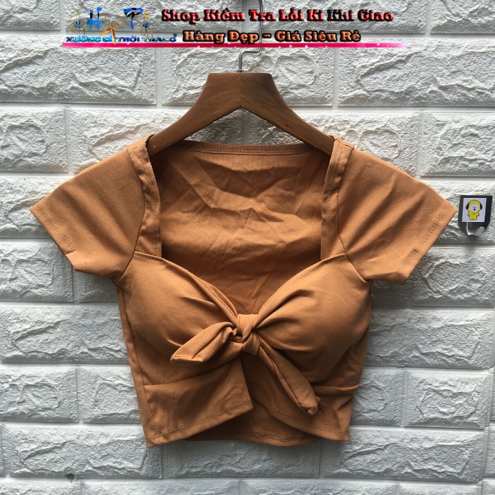 Áo kiểu croptop nữ đẹp ôm body tay ngắn cổ V thắt nơ ngực  phong cách hàn quốc cực dễ thương mẫu mới thời trang 2021