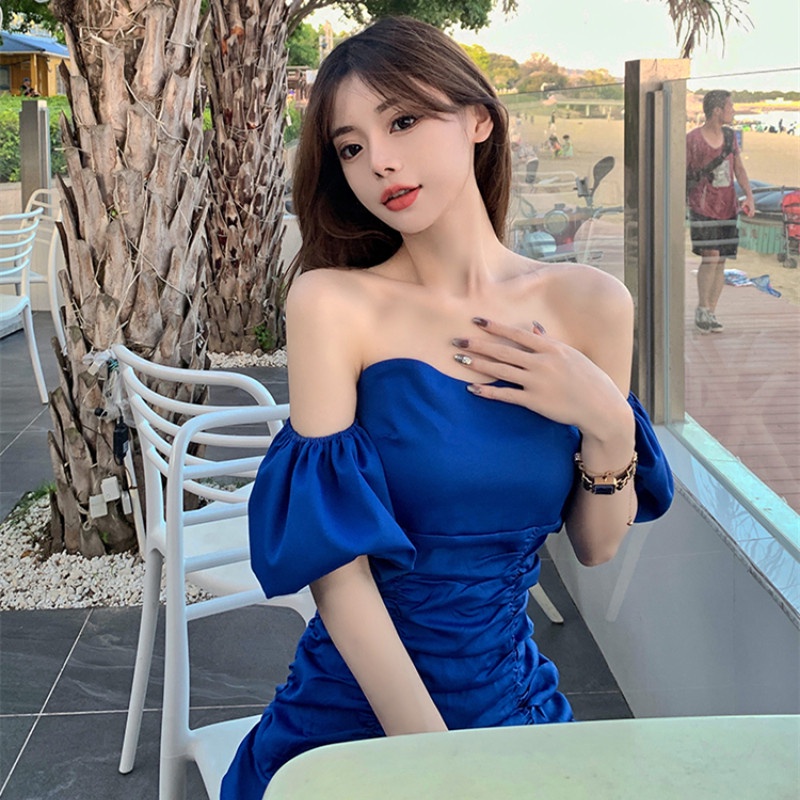 Đầm Mini Trễ Vai Tay Phồng Thời Trang Mùa Hè Quyến Rũ Cho Nữ