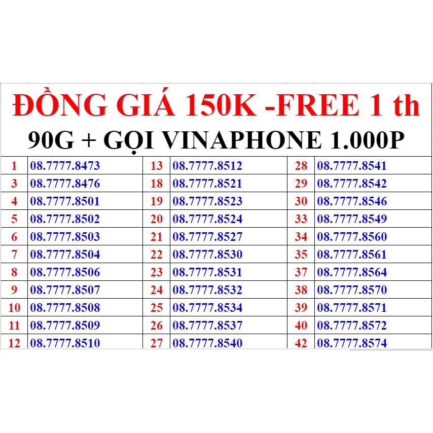 VinaPhone 90G/th [Miễn phí tháng đầu] Sim 4G MAY77 Itel Vinaphone, Gọi Vinaphone miễn phí