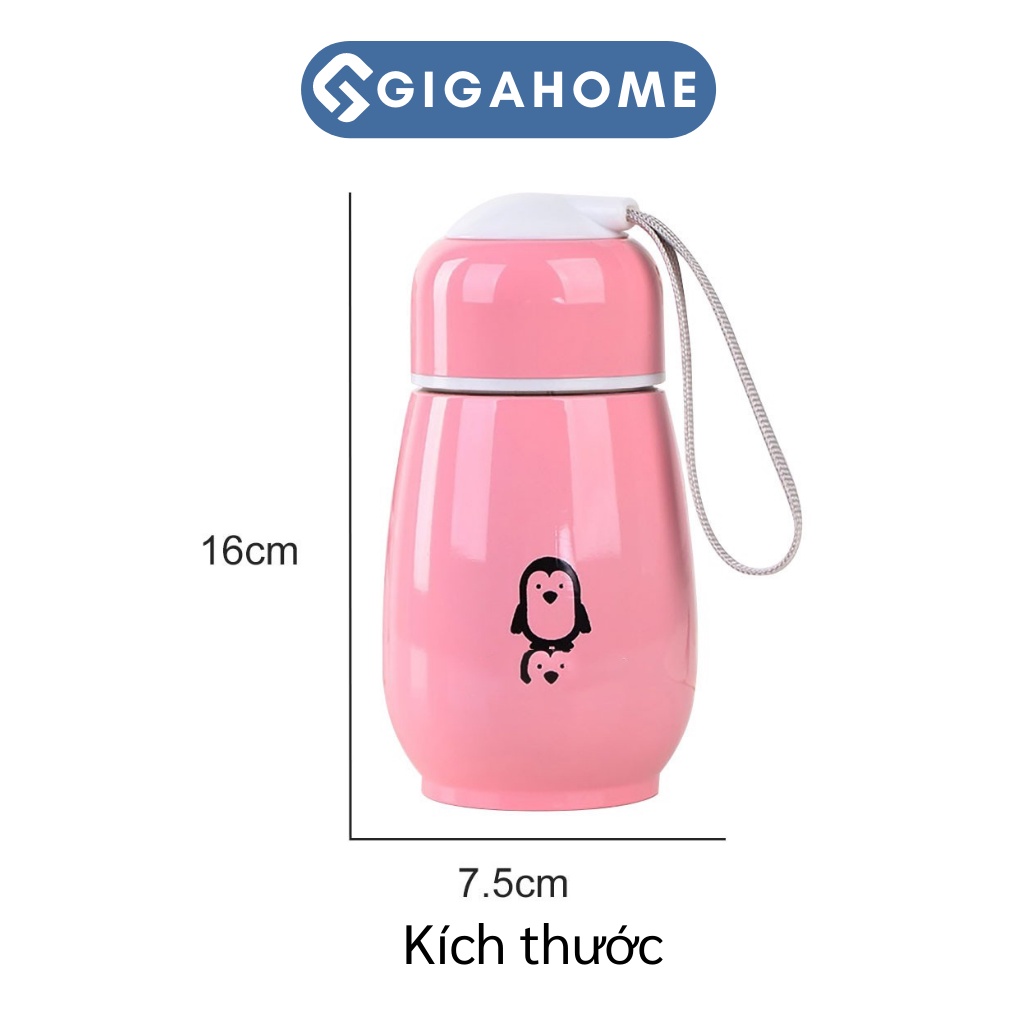 Bình Đựng Nước Giữ Nhiệt Thép Không Gỉ Hoạ Tiết Chim Cánh Cụt GIGAHOME 300ml 5057