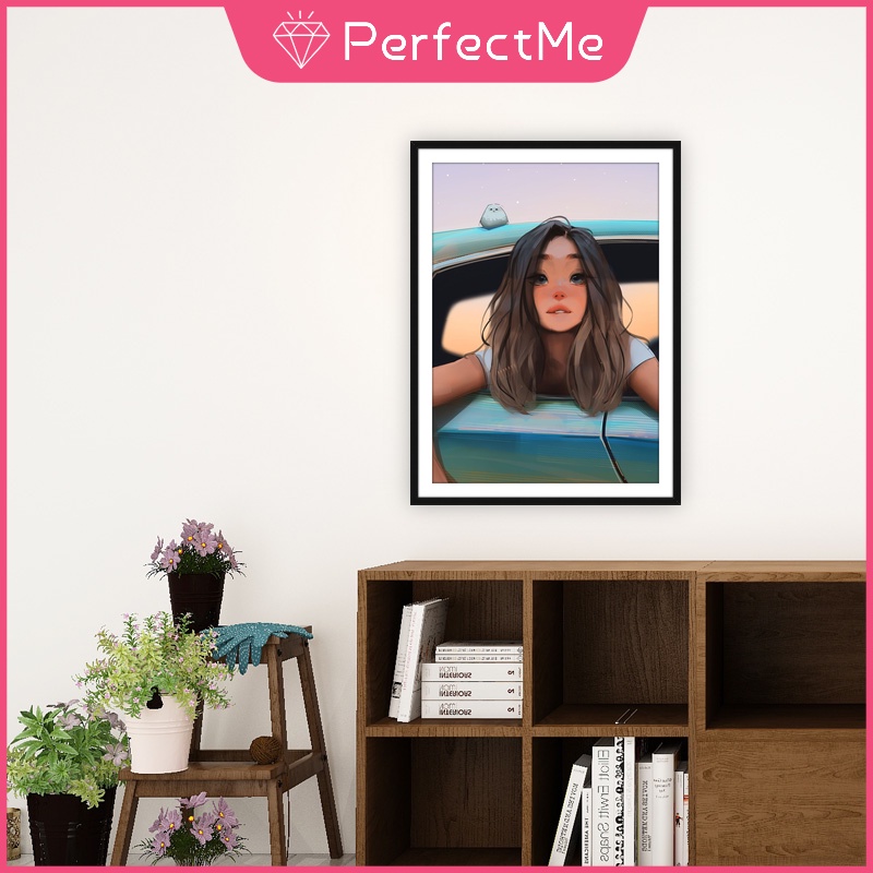 Bộ tranh đính đá 5D họa tiết cô gái xinh đẹp độc đáo kích thước 30x40cm DIY dùng trang trí nhà cửa