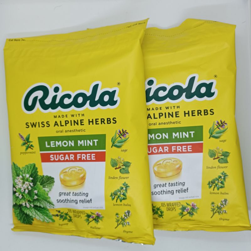 (date 2025) Kẹo Ngậm ho không đường Ricola LemonMint sugar free