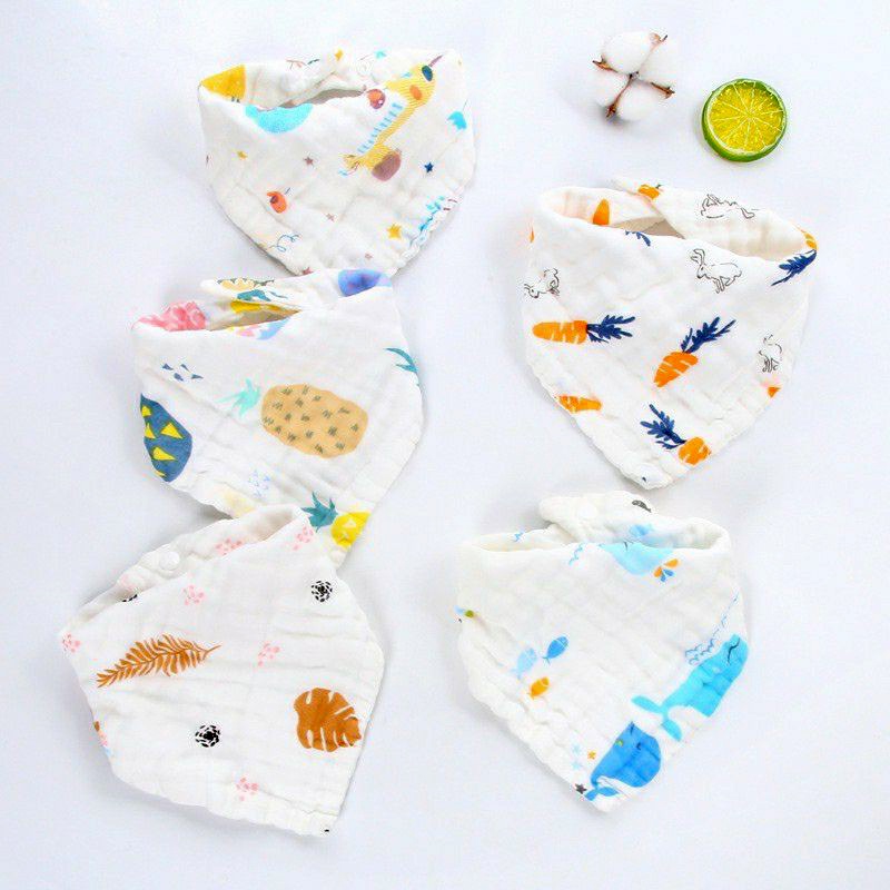 SET 5 Khăn Yếm Tam Giác Xô 6 Lớp Cực Mềm Mại Siêu Thấm Hút 2 Cúc Bấm cho bé - HK1
