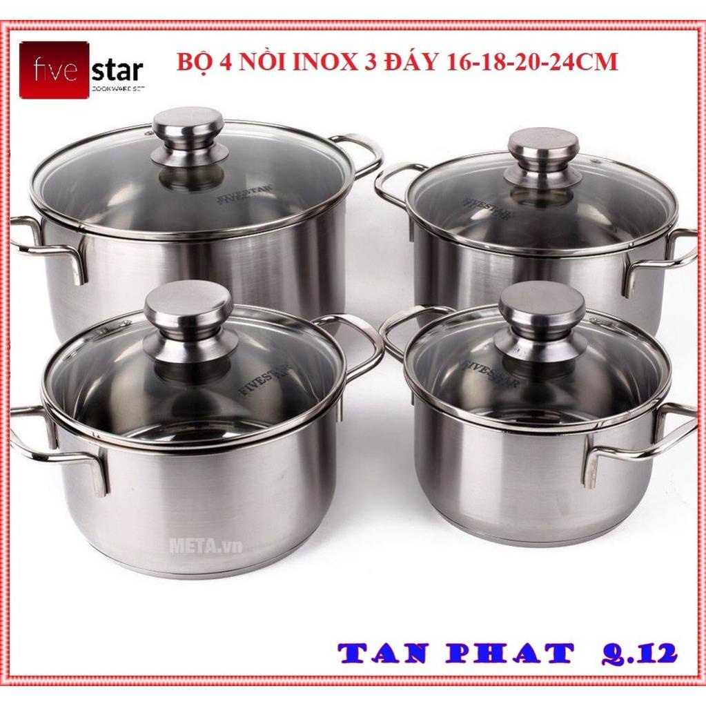 BỘ 4 NỒI INOX 3 ĐÁY FIVESTAR bảo hành 5 năm. tặng 5 móc dán tường