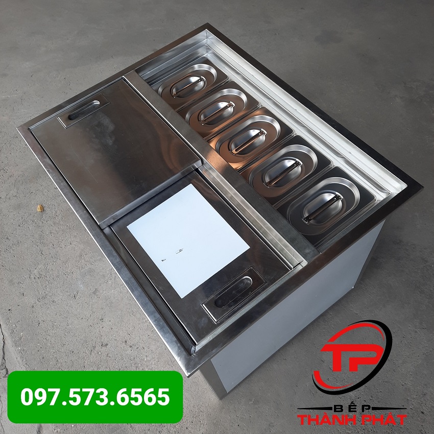 Thùng đá inox kèm khay topping , Bảo hành 2 năm