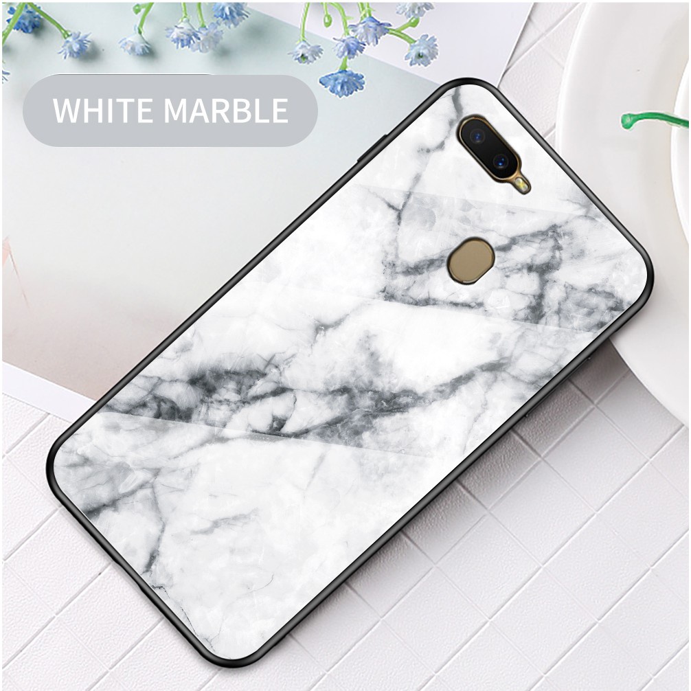 Ốp Điện Thoại Mặt Kính Viền Silicon Cho OPPO A12 A12E A7 A5S A5 A3S A15 A15S A52 A92 A83 A9 2020 A5 2020 A16 A16K A16E