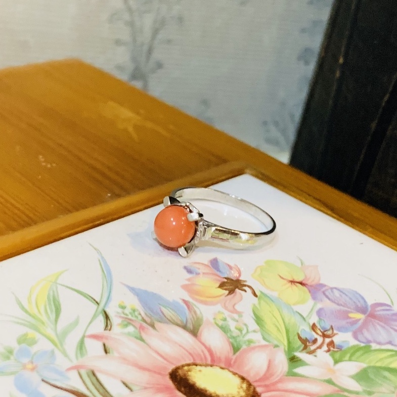 N35. Nhẫn Corallium rubrum vintage cam tươi | Độc lạ | Vintage Necklace|| Si Nhật | Japan | 2HAND | trang sức nhật bản