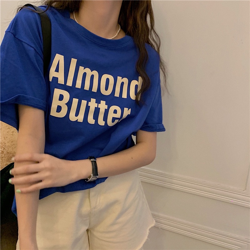 NRVP Áo Thun Nữ Ngắn Tay In Chữ Phong Cách Hàn Quốc