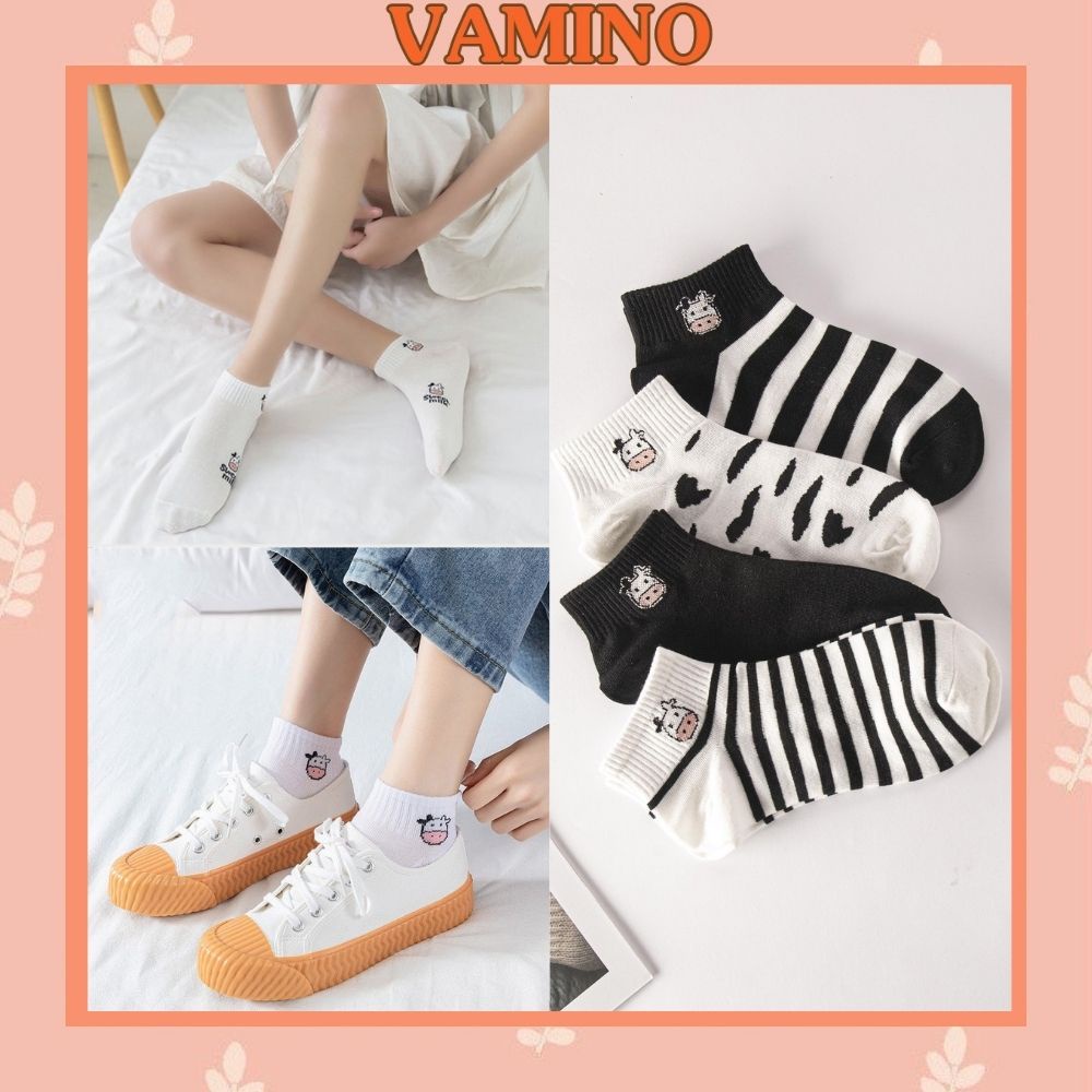 Tất Vamino hoạ tiết bò sữa cổ thấp xinh xắn TN130