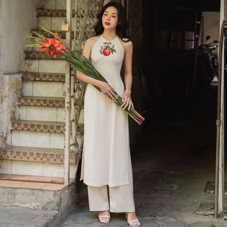Áo dài yếm tết 2022 ôm body co dãn chất liệu len Hàn cao cấp Chillgal