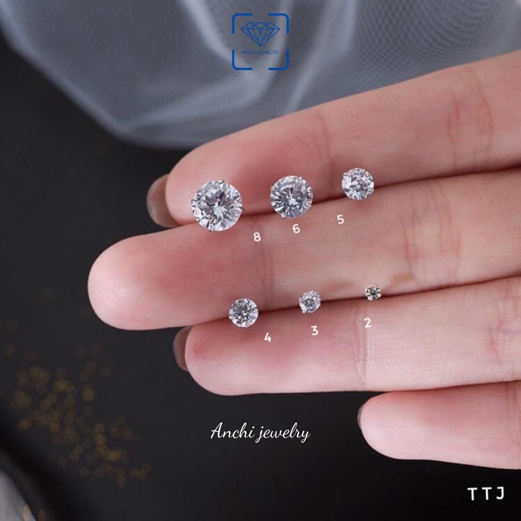 Khuyên tai nụ đá nam nữ, bông tai bạc Anchi jewelry