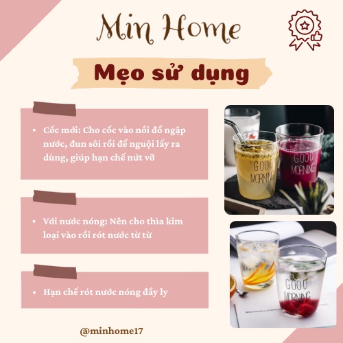 Cốc Thủy Tinh In Chữ Good Morning Ly Thuỷ Tinh MinHome 380ml Đón Chào Ngày Mới Thủy Tinh Cao Cấp
