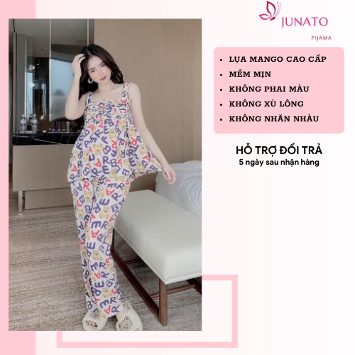 Đồ ngủ sexy nữ 2 dây quần dài pijama lụa bigsize cute mặc nhà dễ thương chất liệu mango cao cấp JUNATO