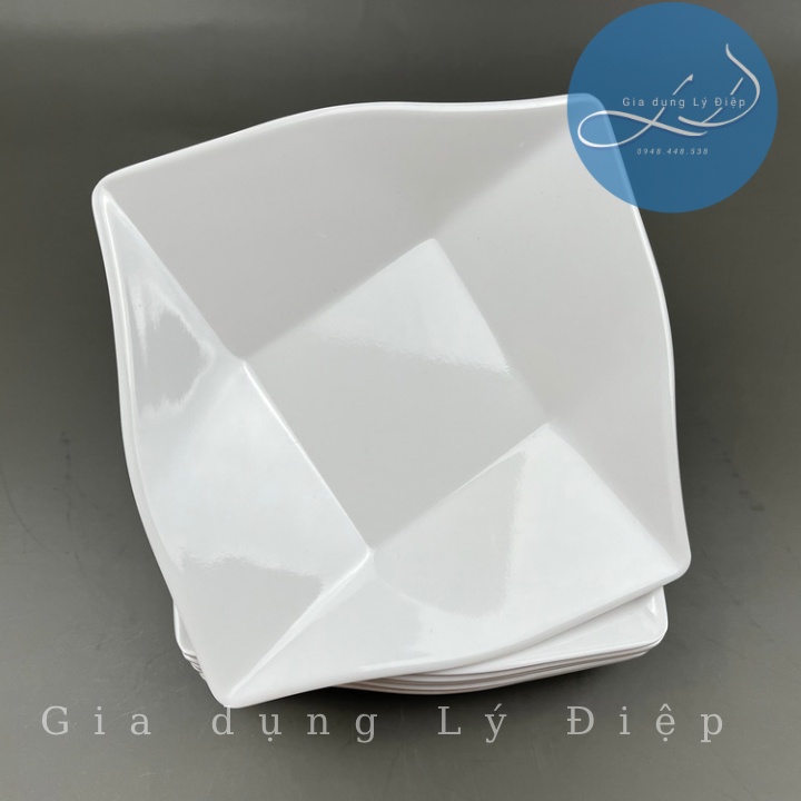 Dĩa nhựa melamine trắng vuông 4 ngấn 6(dv36)