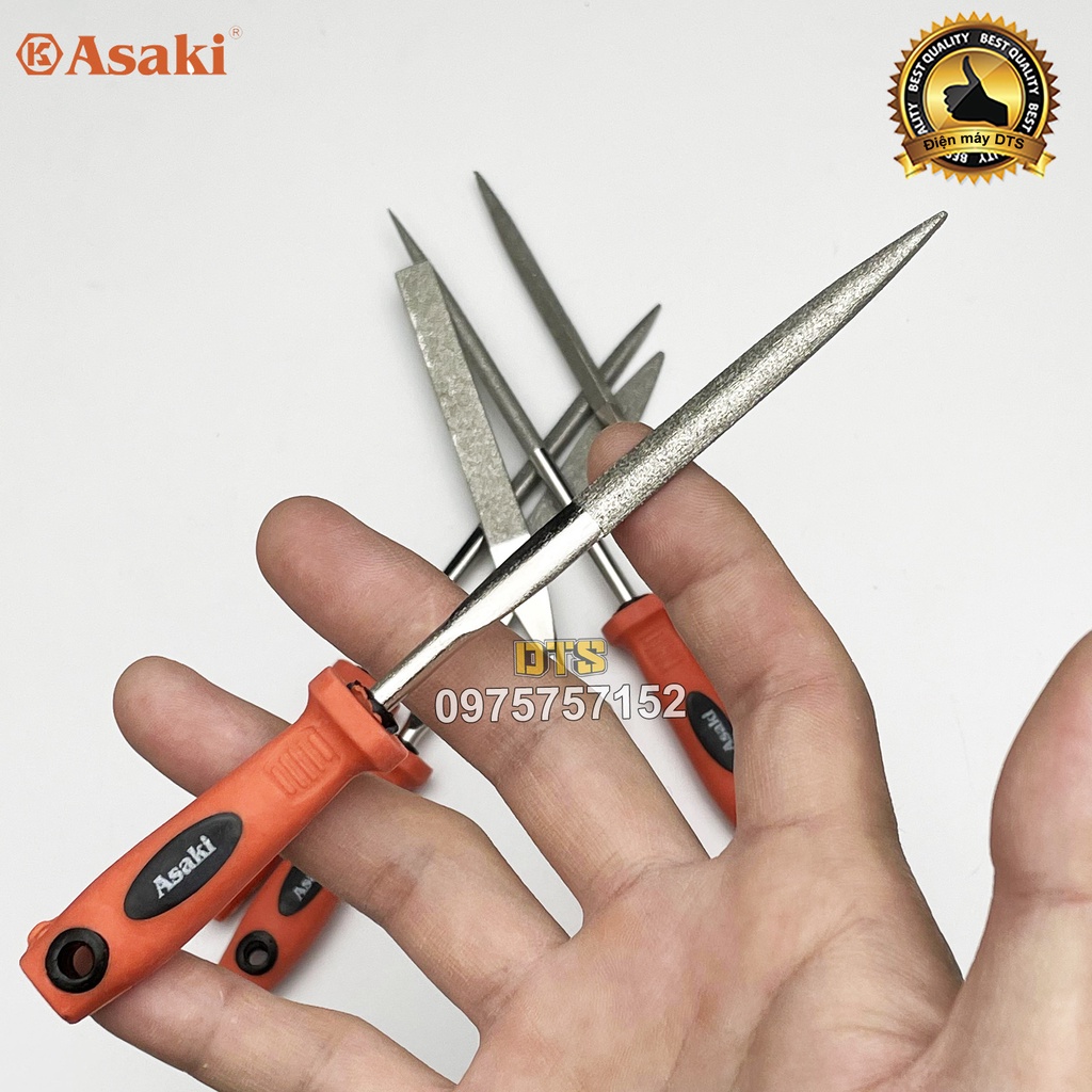 Bộ dũa kim cương mài kim loại 5x180mm Asaki AK-3903 bộ 6 giũa mài đa năng thép carbon T2 chống mài mòn, dũa mini cao cấp