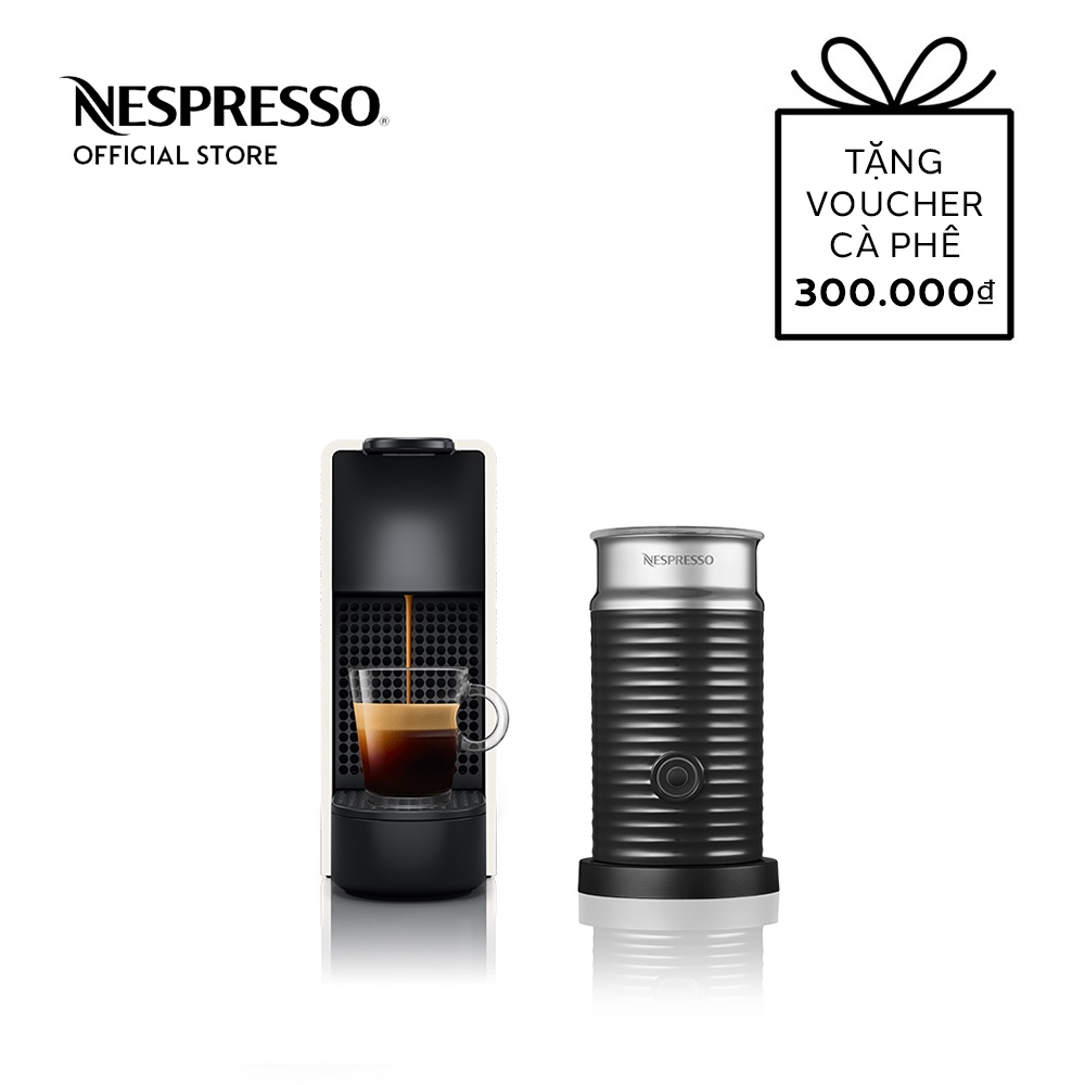 [Mã ELHADEV giảm 4% đơn 300K] Bộ máy pha cà phê Nespresso Essenza Mini - Trắng &amp; máy đánh sữa Aeroccino 3
