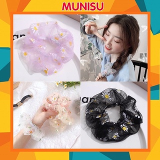 Cột Tóc Vải Scrunchies Họa Tiết Hoa Cúc Trong Suốt SC02