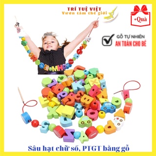 Đồ Chơi Gỗ Thông Minh Cho Bé xâu luồn hạt chữ số kèm phương tiện giao thông an toàn cho bé từ 3-6 tuổi TRITUEVIET